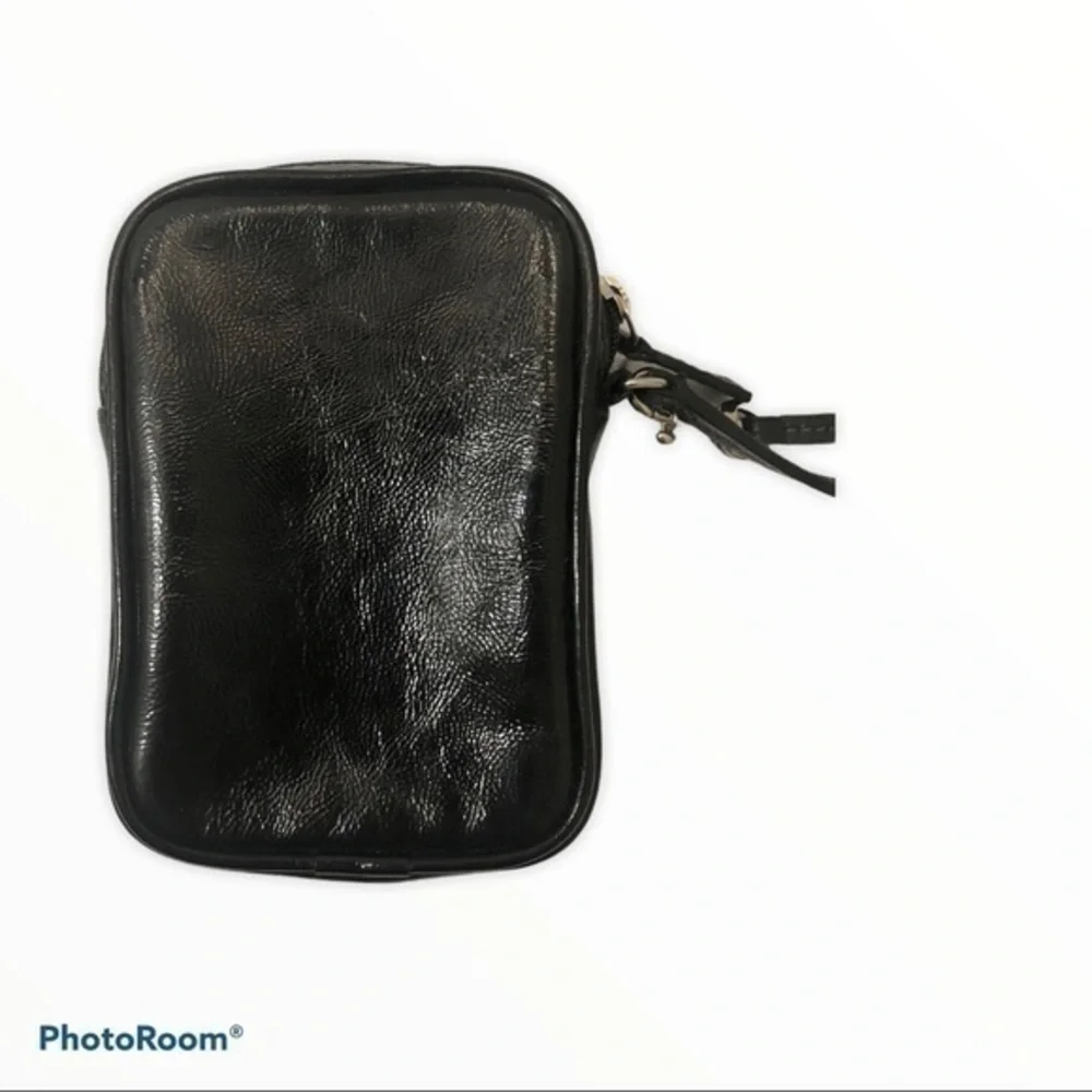 Coach black patent leather wristlet mini bag